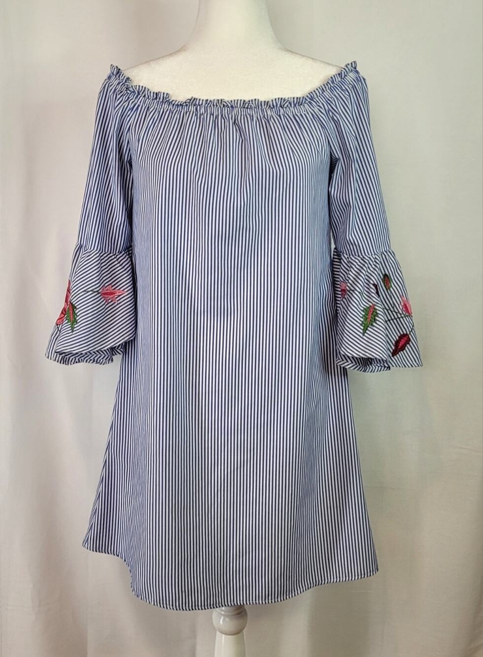 Boho SPEED CONTROL NY Embroidered Bell Sleeve Off Shoulder Peasant Dress Size S
